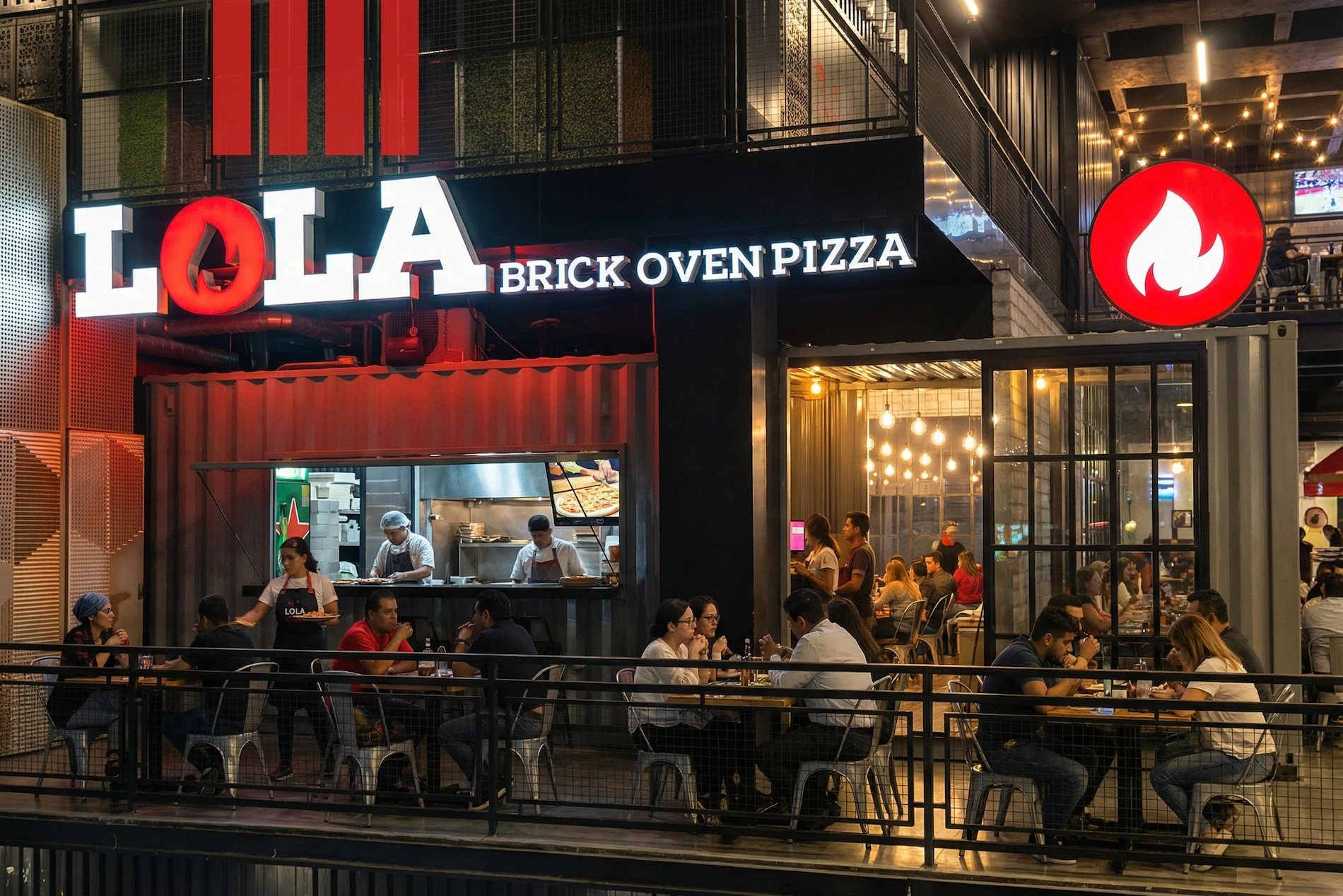 Lola Brick Oven Pizza - High Contrast Neon Nightlife Branding