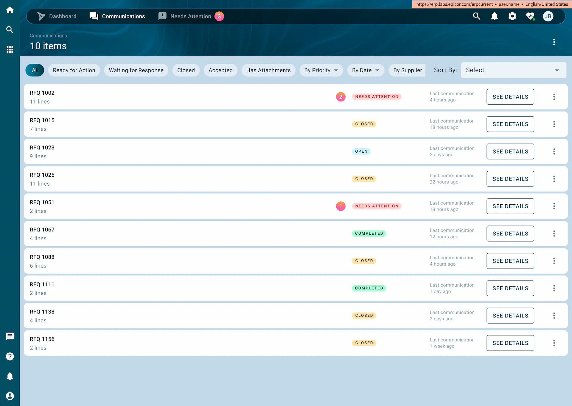Epicor Prism AI - Main Communications View