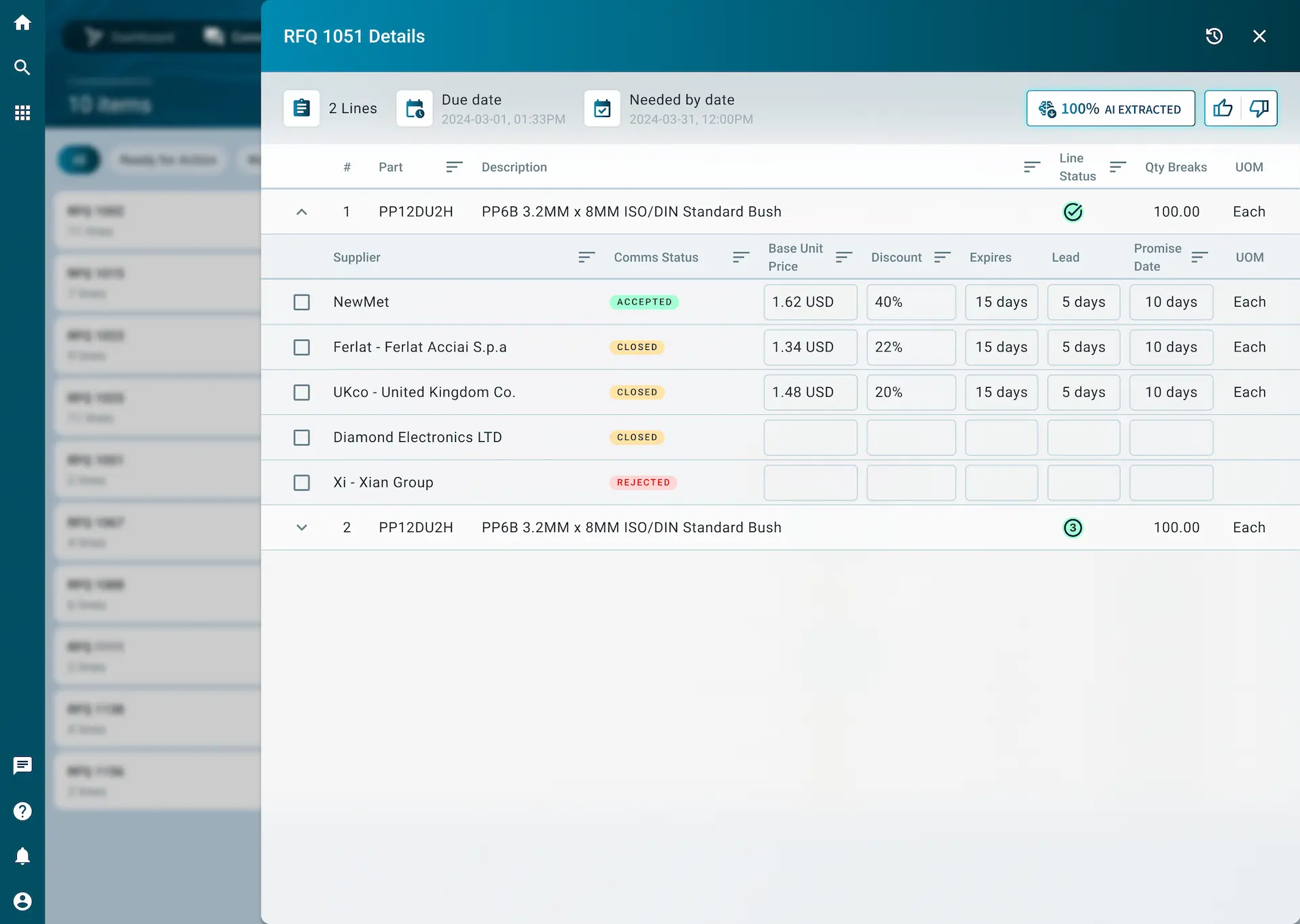 Epicor Prism AI - RFQ Details Drilldown